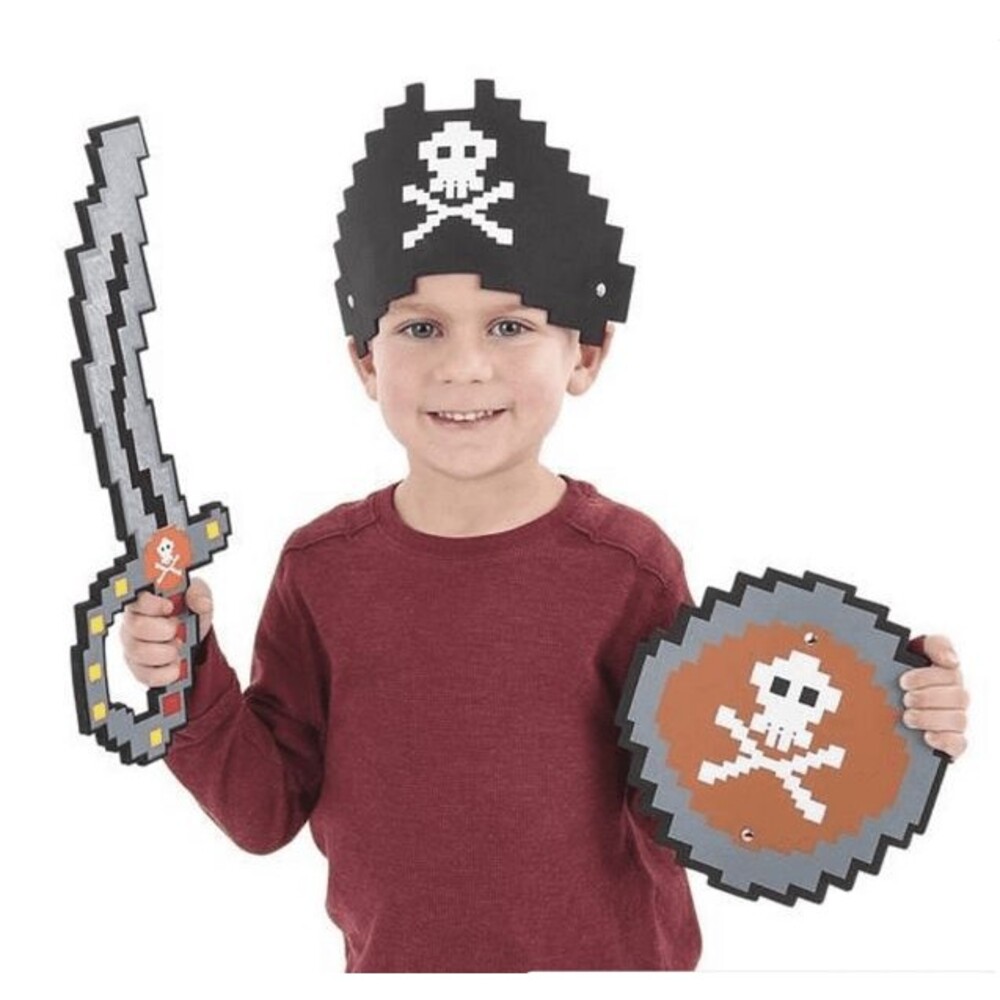 Foam Pixel Pirate Outfit Sword Shield & Hat Child's Halloween Costume 3 Pcs
